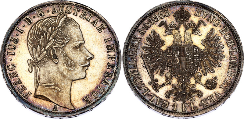 Austria 1 Florin 1863 A

KM# 2219, N# 7004; Silver; Franz Joseph I; Vienna Min...