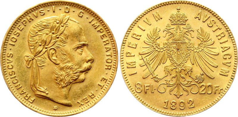 Austria 8 Florins / 20 Francs 1892 Restrike

KM# 2269, N# 17723; Gold (0.900) ...