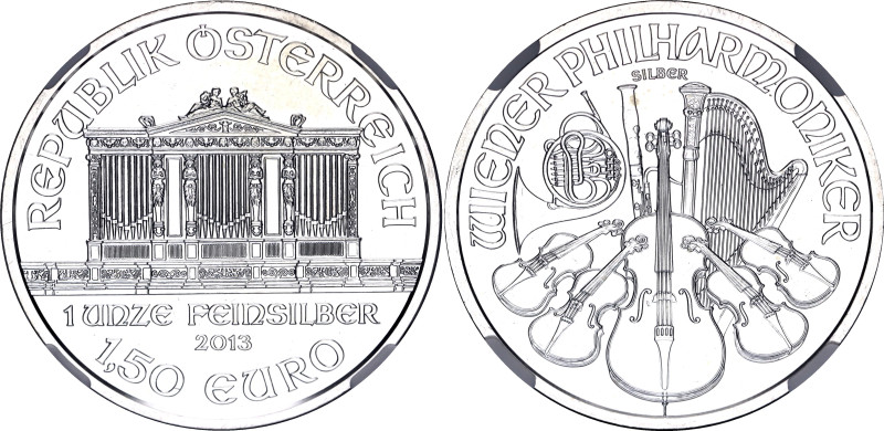 Austria 1.50 Euro 2013 NGC MS 67

KM# 3159, N# 9165; Silver; Vienna Philharmon...