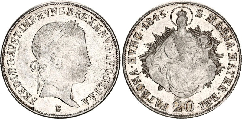 Hungary 20 Krajczar 1845 B

KM# 422, H# 2081, N# 18828; Silver; Ferdinand V, M...
