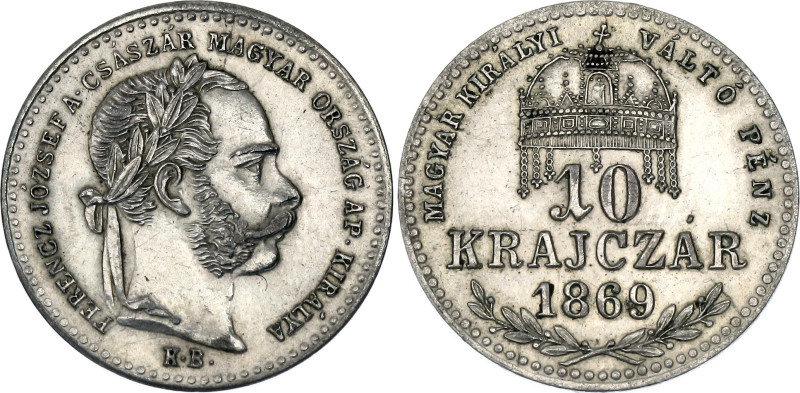 Hungary 10 Krajczar 1869 KB

KM#443.1, N# 27110; Silver; Franz Joseph I; AUNC ...