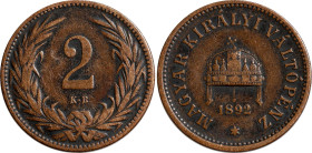 Hungary 2 Filler 1892 KB