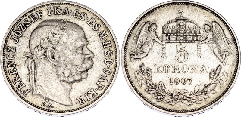 Hungary 5 Korona 1907 KB

KM# 488, N# 12866; Silver; Franz Joseph I; VF