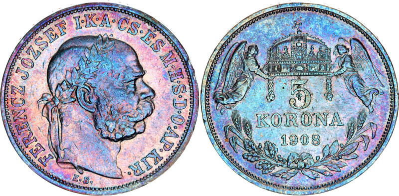 Hungary 5 Korona 1908 KB

KM# 488, ÉH# 1492, N# 12866; Silver; Franz Joseph I;...