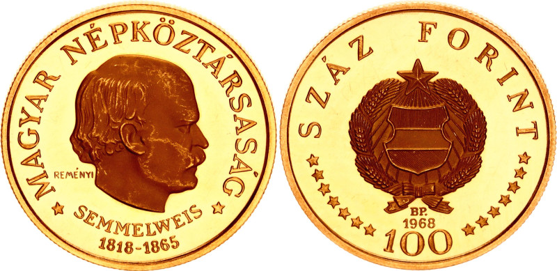 Hungary 100 Forint 1968 BP

KM# 585, N# 34306; Gold (0.900) 8.41 g., 25 mm., P...