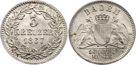 German States Baden 3 Kreuzer 1867