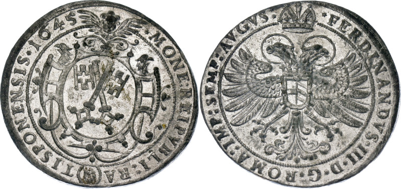 German States Regensburg Taler 1645

Dav. 5761, B. 6132; Zinc 22.68 g.; Cast f...