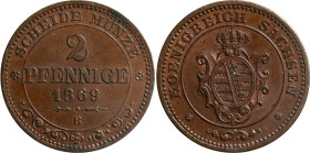 German States Saxony-Albertine 2 Pfennige 1869 B