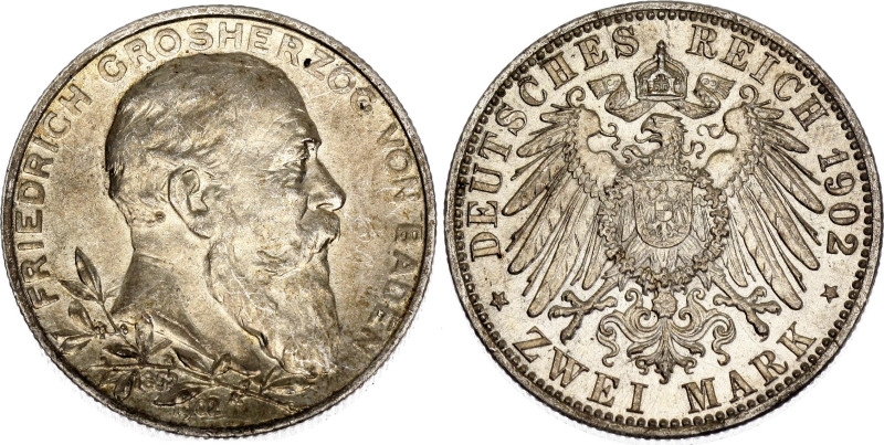 Germany - Empire Baden 2 Mark 1902

KM# 271, AKS# 157, J. 30, N# 16296; Silver...