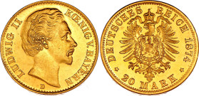 Germany - Empire Bavaria 20 Mark 1874 D Collectors Copy