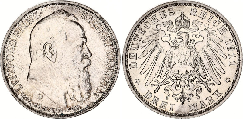 Germany - Empire Bavaria 3 Mark 1911 D

KM# 998, N# 15935; Silver; Otto; 90th ...