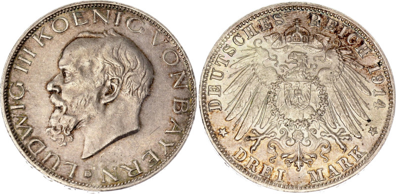 Germany - Empire Bavaria 3 Mark 1914 D

KM# 1009, J. 52, N# 30705; Silver; Lud...