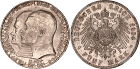Germany - Empire Hesse-Darmstadt 5 Mark 1904 NGC MS 64