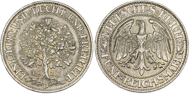 Germany - Weimar Republic 5 Reichsmark 1928 D

KM# 56, J# 331, N# 15888; Silve...