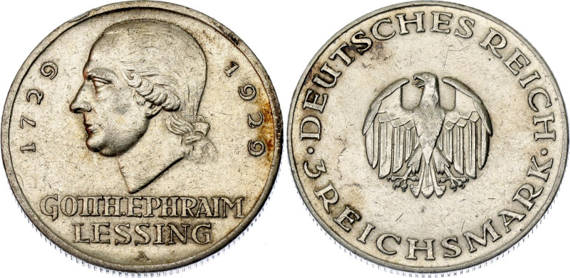 Germany - Weimar Republic 3 Reichsmark 1929 A

KM# 60, J. 335, N# 15902; Silve...