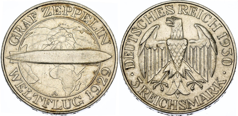 Germany - Weimar Republic 3 Reichsmark 1930 A

KM# 67, J. 342, N# 24953; Silve...