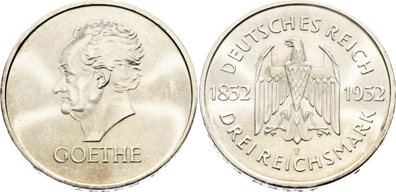 Germany - Weimar Republic 3 Reichsmark 1932 F

KM# 76, J. 350, N# 42120; Silve...