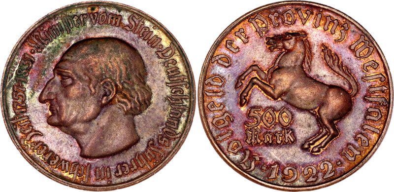 Germany - Weimar Republic Westphalia 500 Mark 1922 Notgeld

Funck# 645.2, N# 3...