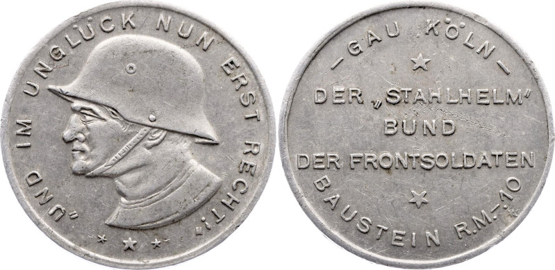 Germany - Weimar Republic Medal "Gau Koln Der Stahelm Bund Der Frontsoldaten Bau...