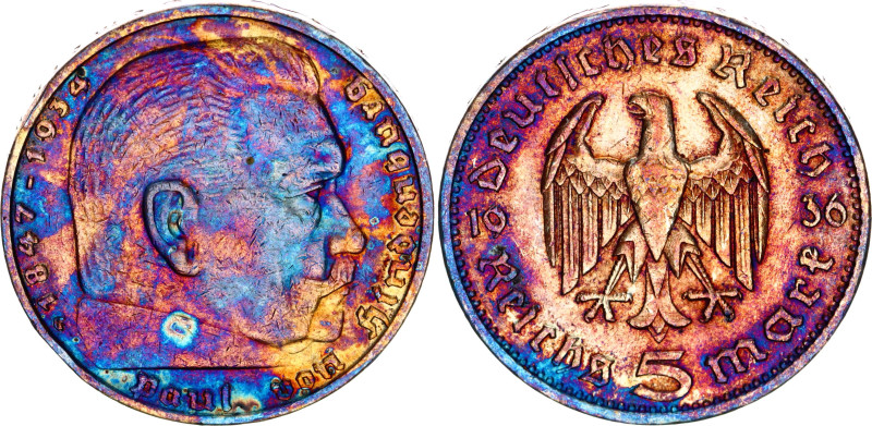 Germany - Third Reich 5 Reichsmark 1936 G

KM# 86, N# 2544; Silver; Paul von H...