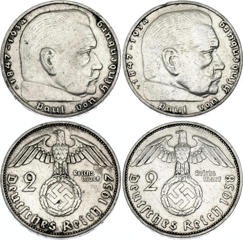 Germany - Third Reich 2 x 2 Reichsmark 1937 - 1938 A & F

KM# 93, AKS# 33, J. ...