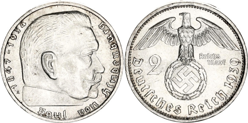 Germany - Third Reich 2 Reichsmark 1939 A

KM# 93, N# 3416; Silver; Paul von H...