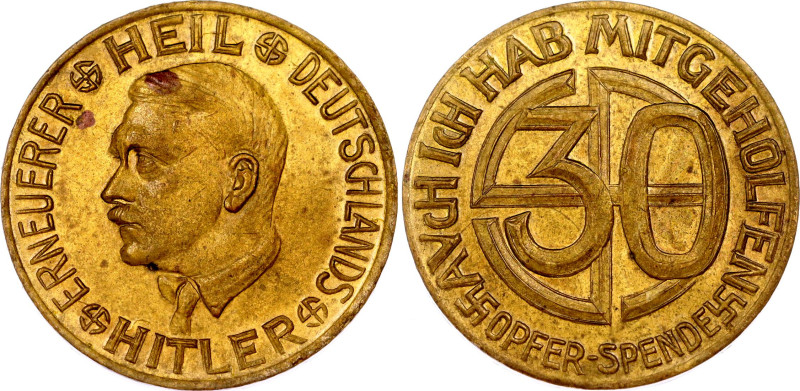 Germany - Third Reich 30 Opfer-Spende 1933 - 1936 (ND)

N# 190780; Brass