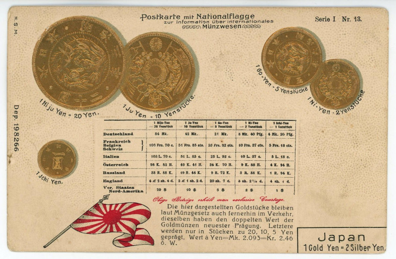 Germany Post Card "Coins of Japan" 1904 - 1912 (ND)

Japan Coinage Postcard; C...