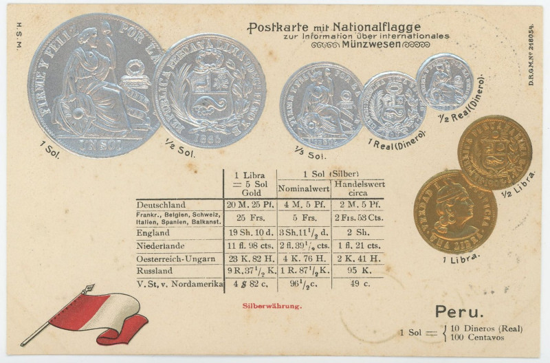 Germany Post Card "Coins of Peru" 1904 - 1912 (ND)

Peru Coinage Postcard; Cur...