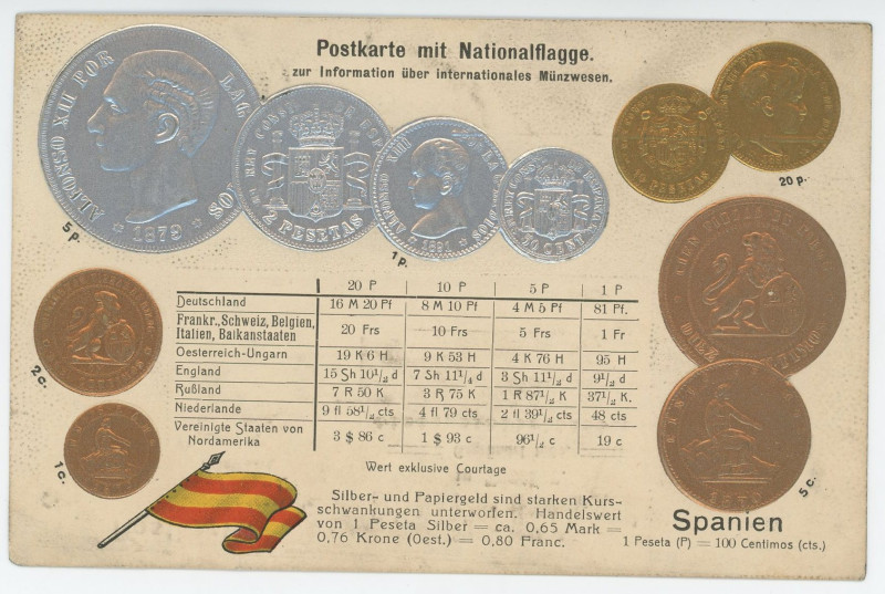 Germany Post Card "Coins of Spain" 1904 - 1937 (ND)

Spain Coinage Postcard; C...