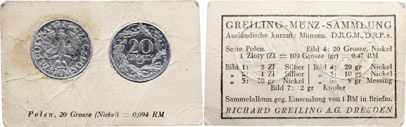 Poland 20 Groszy 1923

Y# 12 , N# 4116; Nickel; Foil Coin; Rare German Card