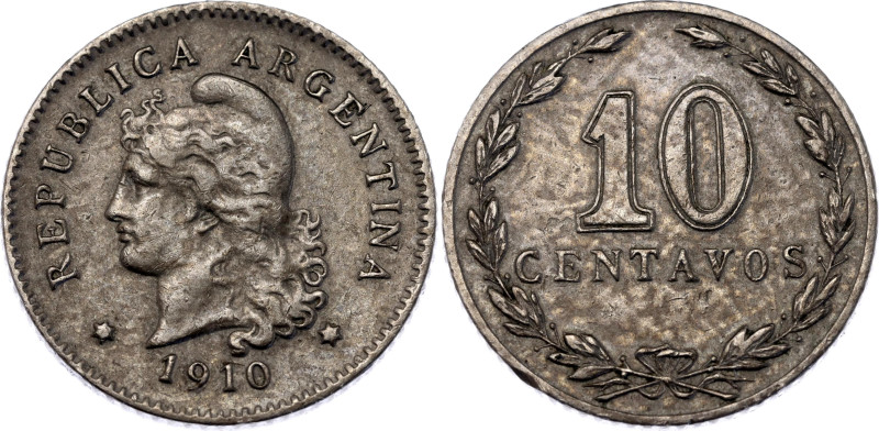 Argentina 10 Centavos 1910

KM# 35, Schön# 38, N# 2594; Copper-nickel; Buenos ...