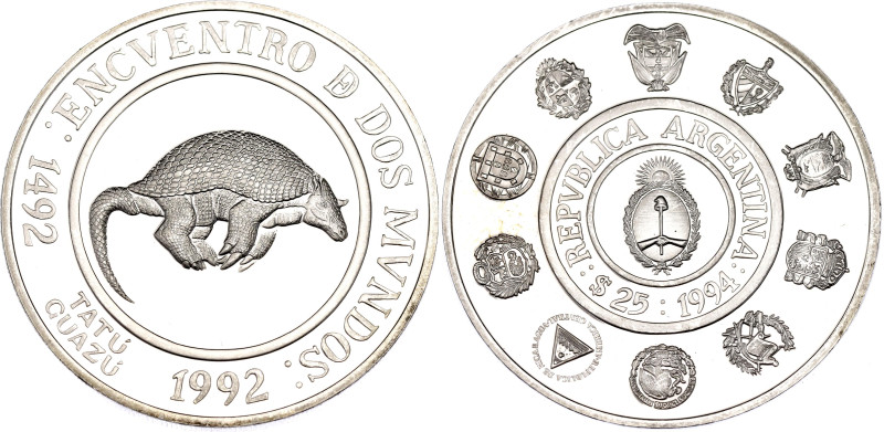 Argentina 25 Pesos 1994

KM# 118, N# 27797; Silver., Proof; Encounter of Two W...