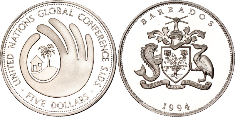 Barbados 5 Dollars 1994

KM# 55, N# 100986; Silver 20 g., Proof; Elizabeth II;...