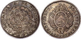 Bolivia 5 Centavos 1875 FE Overstrike