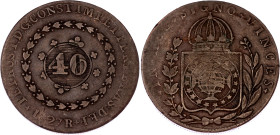 Brazil 40 Reis 1827 (1835) R Countermark on 80 Réis