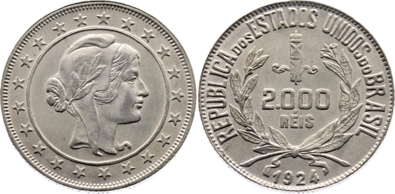 Brazil 2000 Reis 1924

KM# 526, N# 6131; Silver; UNC with mint luster