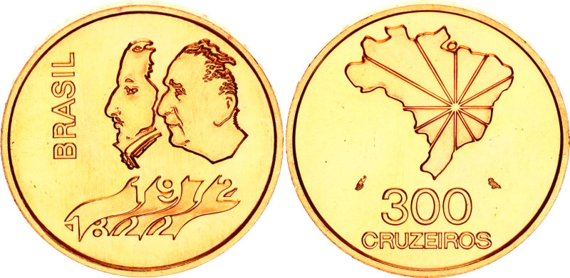 Brazil 300 Cruzeiros 1972

KM# 584, N# 36140; Gold (0.920) 16.65 g., 27.5 mm.;...