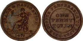 Canada Nova Scotia Trade & Navigation 1 Penny Token 1813 Overstrike