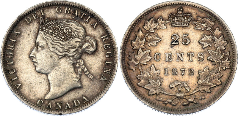 Canada 25 Cents 1872 H

KM# 5, N# 376; Silver; Victoria; XF+ with amazing toni...