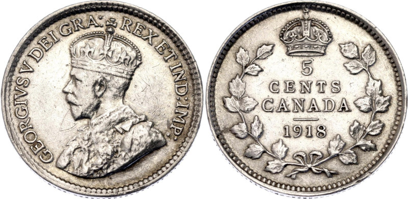 Canada 5 Cents 1918

KM# 22, Schön# 20, N# 416; Silver; George V; Ottawa Mint;...