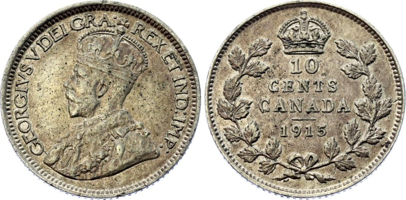 Canada 10 Cents 1915 Key Date

KM# 23, N# 390; Silver; George V; XF/AUNC.