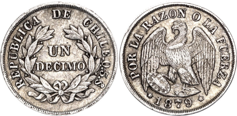 Chile 1 Decimo 1879 So

KM# 136.2, N# 11024; Silver; VF