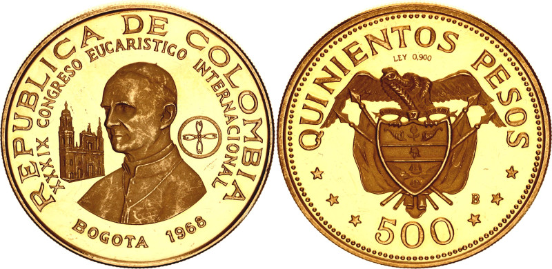 Colombia 500 Pesos 1968 B

KM# 234, N# 48064; Gold (0.900) 21.5 g., Proof; 39t...