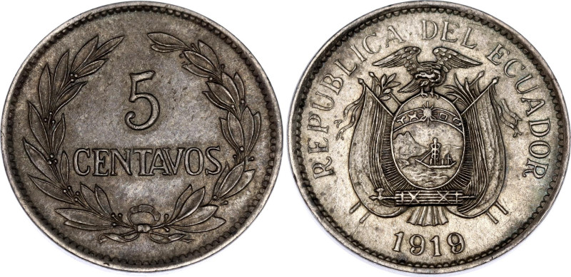 Ecuador 5 Centavos 1919

KM# 63, Schön# 56, N# 4966; Copper-nickel; Providence...