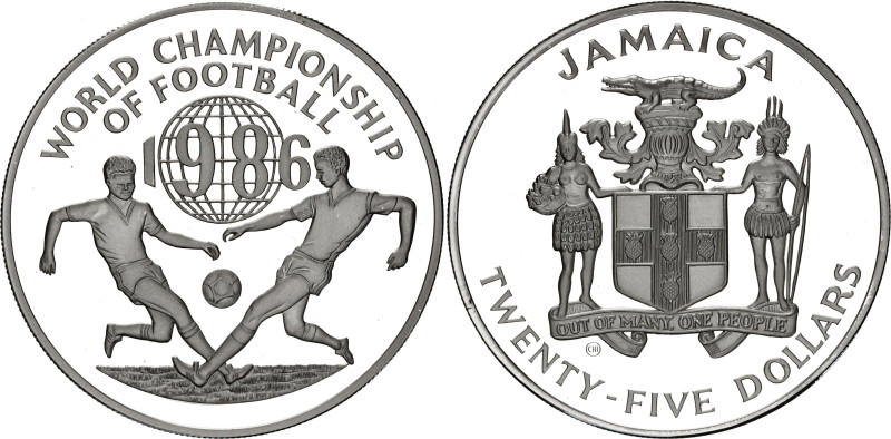 Jamaica 25 Dollars 1986 CHI

KM# 127, N# 39347; Silver., Proof; World Football...