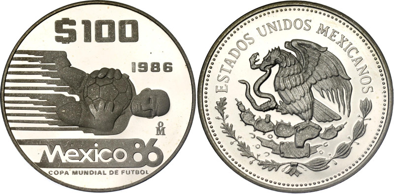 Mexico 100 Pesos 1986 Mo

KM# 521, N# 56864; Silver., Proof; FIFA World Cup 19...