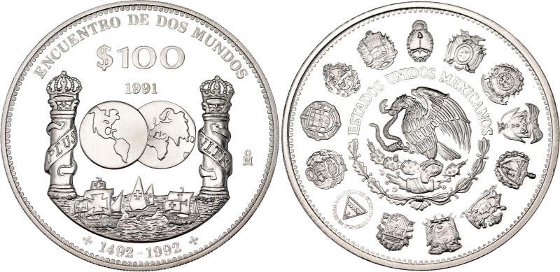 Mexico 100 Pesos 1991

KM# 540, N# 26293; Silver., Proof; Encounter of Two Wor...