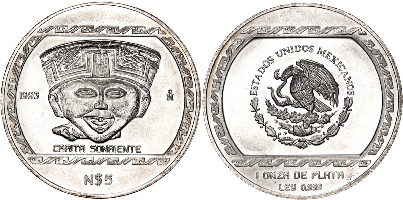 Mexico 5 Pesos 1993 Mo

KM# 584, N# 25563; Silver; Pre-Columbian Central Verac...