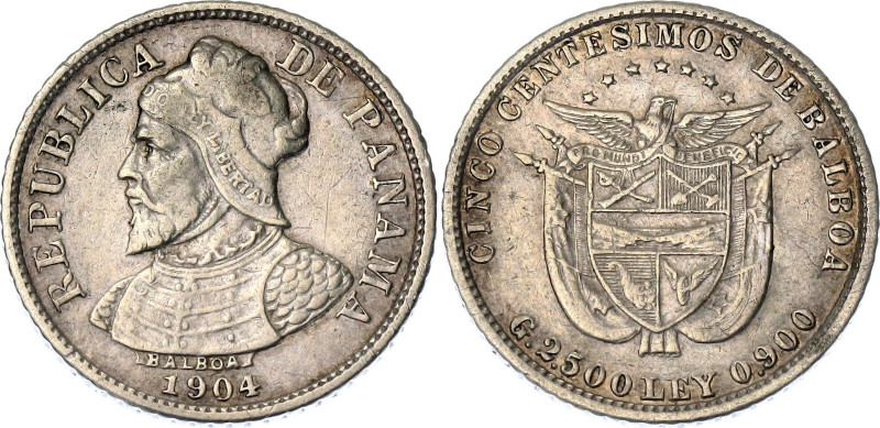 Panama 5 Centesimos 1904

KM# 2, N# 12754; Silver; XF+